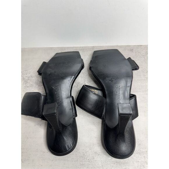 Open Edit Sandals Size 7.5 Qarly Heeled Black Open Square Toe Slip On Heels - Picture 8 of 8